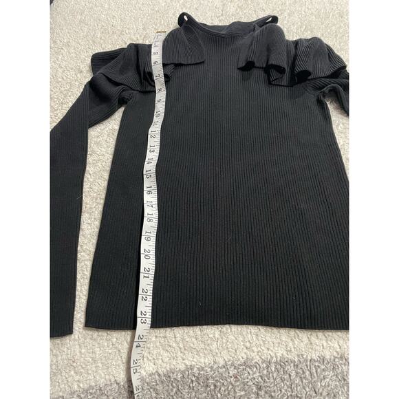 Max Edition Sweater Womens Small Open Shoulder Ruffled Black NEW MSRP $98 - Picture 6 of 10